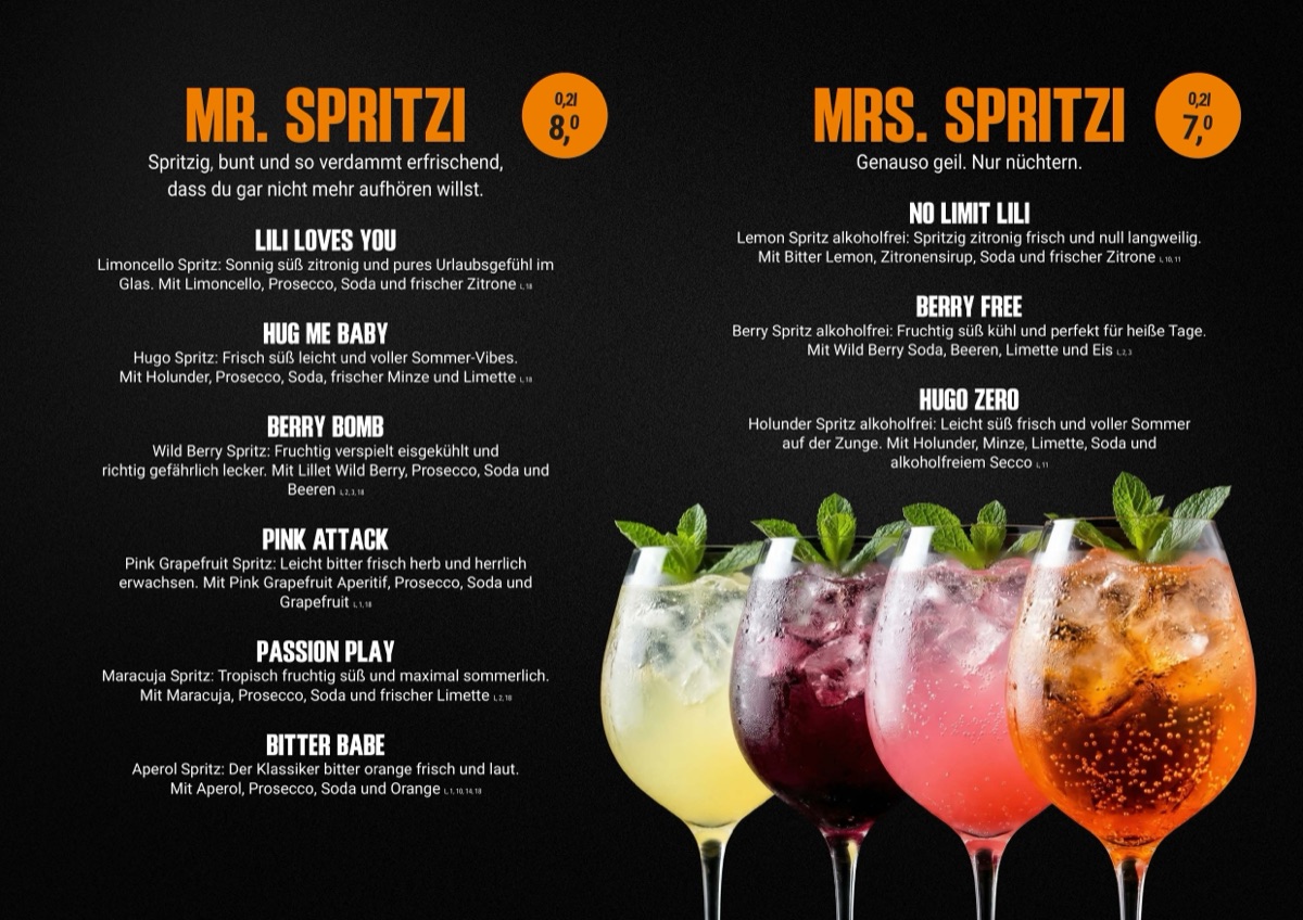 Speisekarte — Spritzkarte